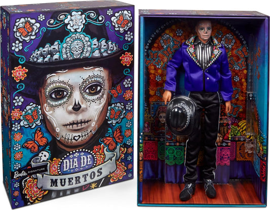 Barbie Signature Ken Fashion Doll, 2023 Dia de Muertos Collectible with Blue Jacket, Black Hat & Doll Stand